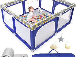 Anbel Baby Playpen with Mat, Playpen for Babies and Toddlers, Infants Playpen, Play Yard for Baby, Extra Large Playpen with Mat (Blue,71x59")